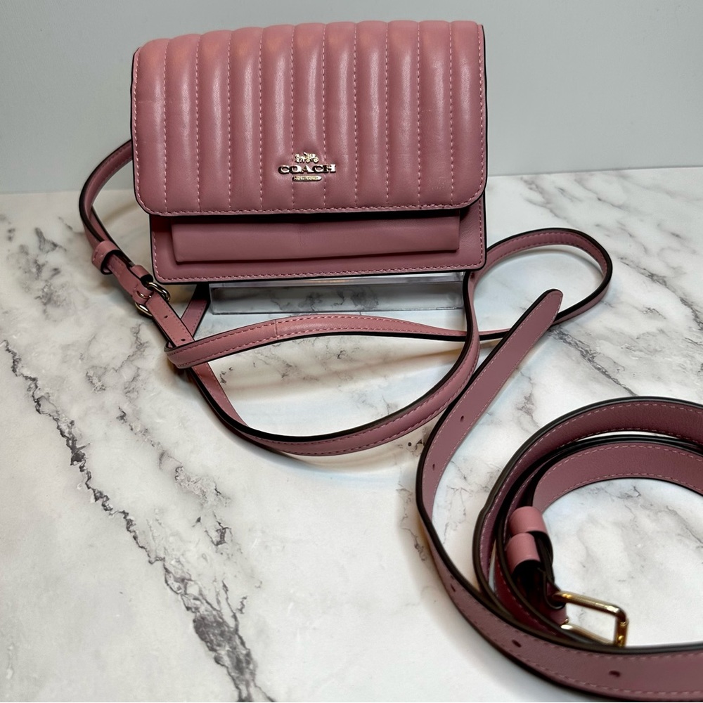 EUC Coach Linear Quilted Pink Nappa Leather 2 Way Belt Bag Crossbody - Picture 4 of 17